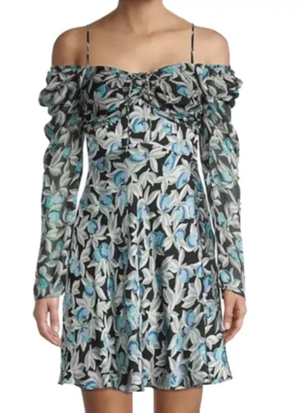 Diane Von Furstenberg Josephina Dress in Eden Black Floral Long Sleeve 4 NWT